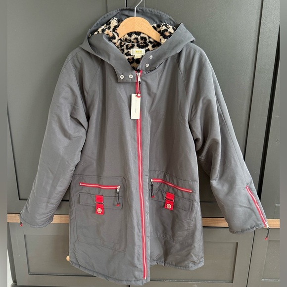 Maeve by Anthropologie Sporty Utility Dark Grey Hooded Coat Fur Interior •M• NWT - Picture 8 of 11